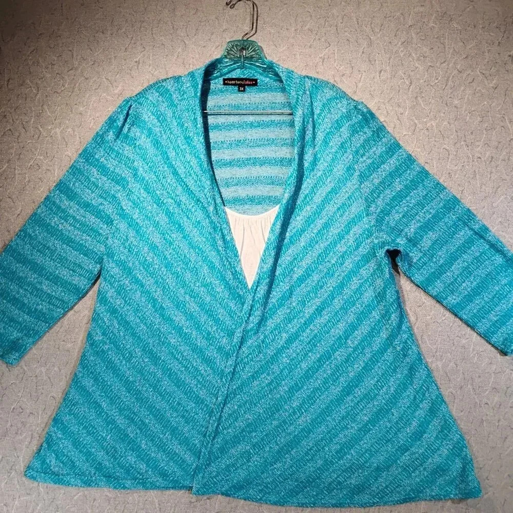 Heart Soul Plus Women's Blue & White Long Sleeve Sparkle Sweater/Blouse Size  3X - Picture 6 of 9